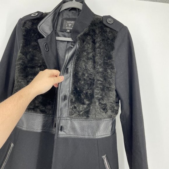 Guess Black Wool blend Faux Fur Latch button close jacket - Picture 4 of 15
